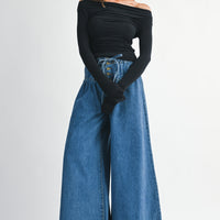 High-Waist Drawstring Wide-Leg Denim