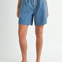Scallop Hem Denim Bermuda Shorts