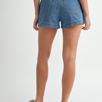 Cute Ruffle Front Pocket Denim Shorts