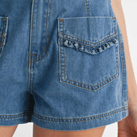 Cute Ruffle Front Pocket Denim Shorts