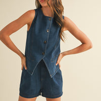 Structured Denim Vest & Shorts Set