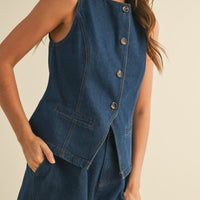 Structured Denim Vest & Shorts Set