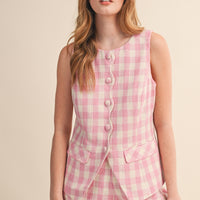 Gingham Button Front Vest & Shorts Set