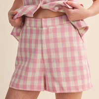 Gingham Button Front Vest & Shorts Set