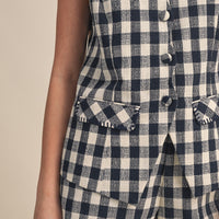 Gingham Button Front Vest & Shorts Set