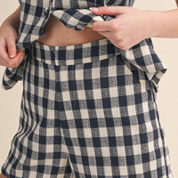 Gingham Button Front Vest & Shorts Set