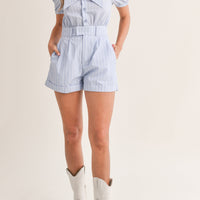 Striped Cute Collared Romper