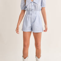 Striped Cute Collared Romper