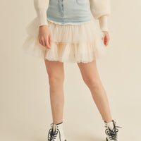 Denim Mini Skirt with Tulle