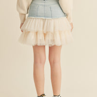 Denim Mini Skirt with Tulle