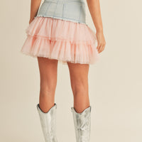 Denim Mini Skirt with Tulle