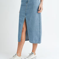 Front Slit Denim Midi Skirt