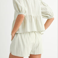 Bow Tie Front Puff Sleeve Peplum Top & Shorts Set