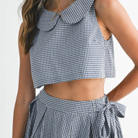 Gingham Cute Collar Crop Top & Maxi Skirt Set