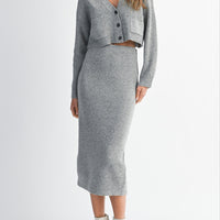 Knit Cropped Cardigan & Midi Skirt Set