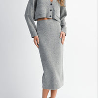 Knit Cropped Cardigan & Midi Skirt Set