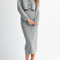 Knit Cropped Cardigan & Midi Skirt Set