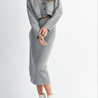 Knit Cropped Cardigan & Midi Skirt Set