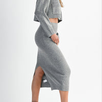 Knit Cropped Cardigan & Midi Skirt Set