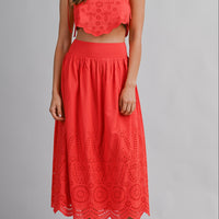Eyelet Lace Crop Top & Midi Skirt Set