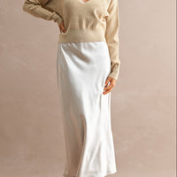 Satin Maxi Dress & Tie-Back V-Neck Sweater Set