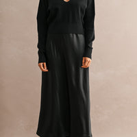 Satin Maxi Dress & Tie-Back V-Neck Sweater Set