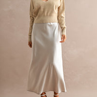 Satin Maxi Dress & Tie-Back V-Neck Sweater Set