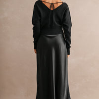Satin Maxi Dress & Tie-Back V-Neck Sweater Set