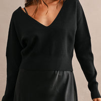 Satin Maxi Dress & Tie-Back V-Neck Sweater Set
