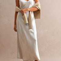 Satin Maxi Dress & Tie-Back V-Neck Sweater Set
