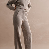 Half Zip Knit Sweater & Wide Leg Pants Two Piece Set