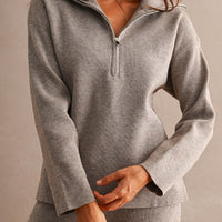 Half Zip Knit Sweater & Wide Leg Pants Two Piece Set