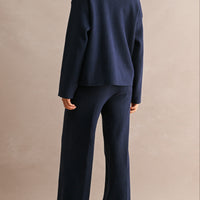 Half Zip Knit Sweater & Wide Leg Pants Two Piece Set