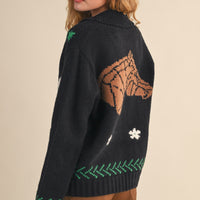 Horse Graphic Knit Zip Cardigan