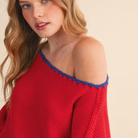 Scallop Trim Off Shoulder Knit Sweater
