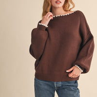Scallop Trim Off Shoulder Knit Sweater