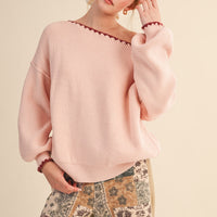 Scallop Trim Off Shoulder Knit Sweater
