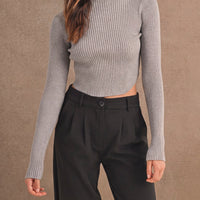 Ribbed Mock Neck Crop Sweater Top