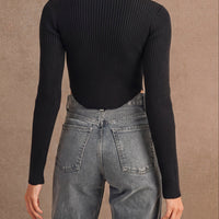 Ribbed Mock Neck Crop Sweater Top