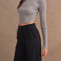Ribbed Mock Neck Crop Sweater Top