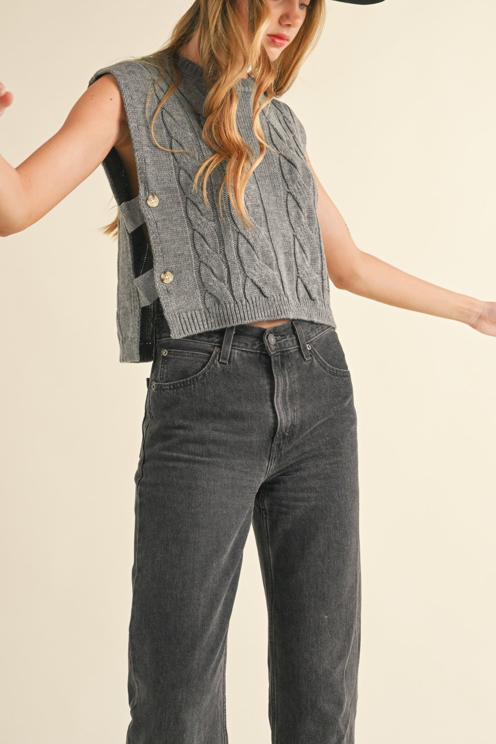 Cable Knit Open Side Vest | Evercado