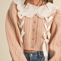 Lovely Collar Cable Knit Cardigan