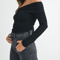 Ruched Ribbed Jersey Off Shoulder Top