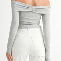 Ruched Ribbed Jersey Off Shoulder Top
