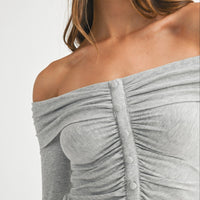 Ruched Ribbed Jersey Off Shoulder Top
