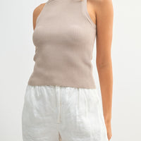 Ribbed Knit High Neck Sleeveless Top