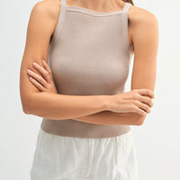 Ribbed Knit High Neck Sleeveless Top
