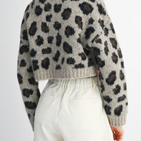 Fuzzy Leopard Print Cropped Sweater