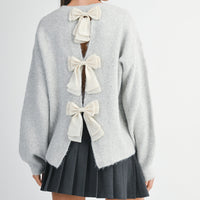 Back Bow Detail Open Slit Knit Pullover Sweater