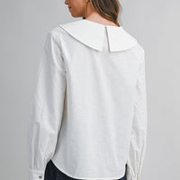 Linen Blend Collar Button Down Long Sleeve Blouse